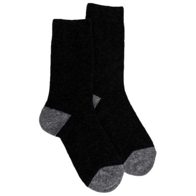 DORE DORE - Chaussettes Femme Laine Polaire Bicolore Noir/Anthracite